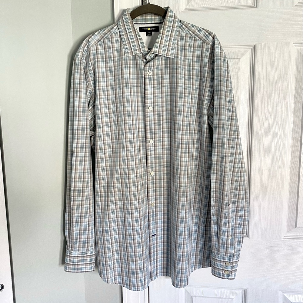 Banana Republic Non iron Slim Fit White Plaid Dress Shirt